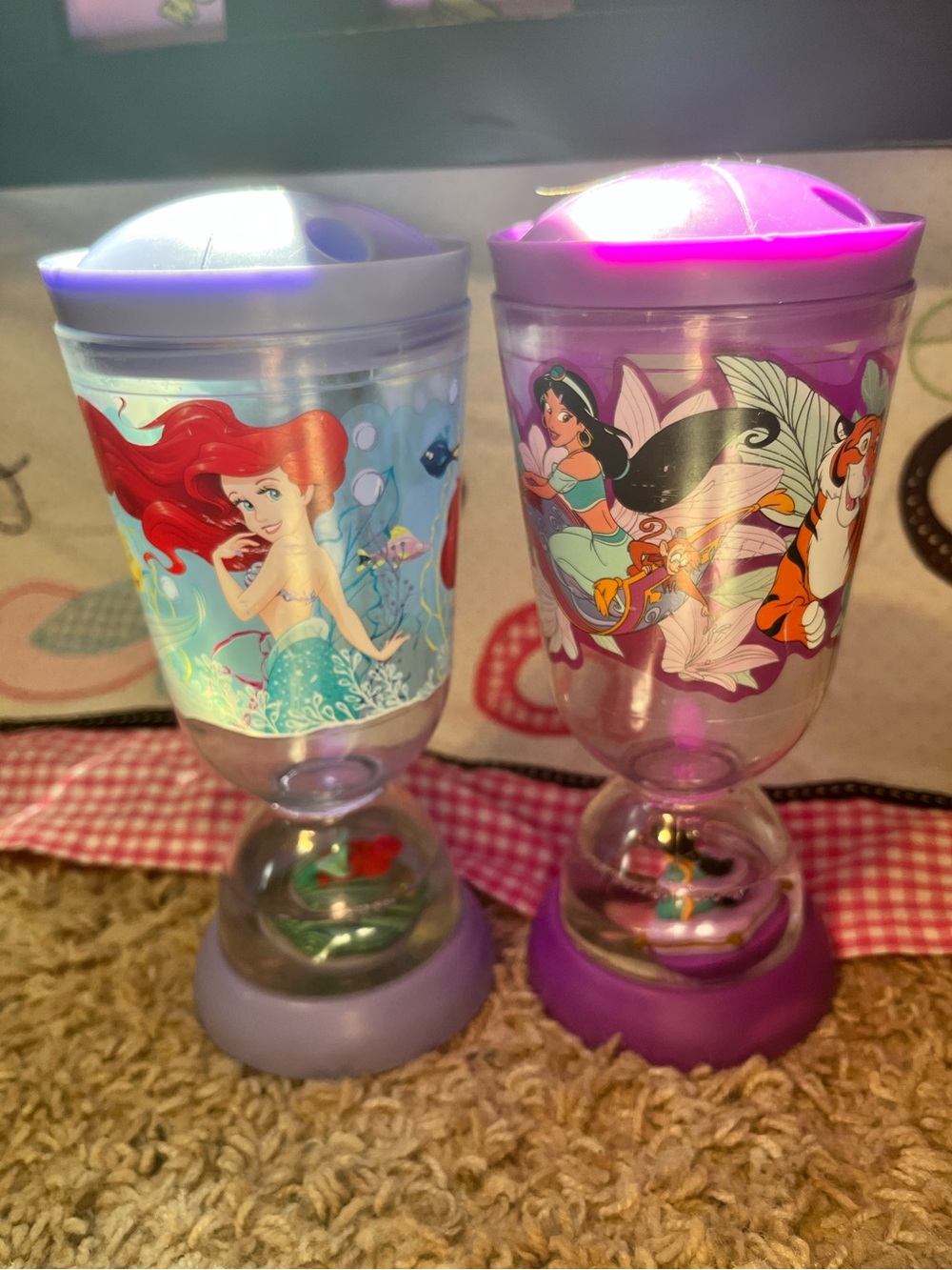 Rare Disney Princess Ariel & Jasmine Twin Water Globe Kids Cups - Purple - Picture 2 of 6